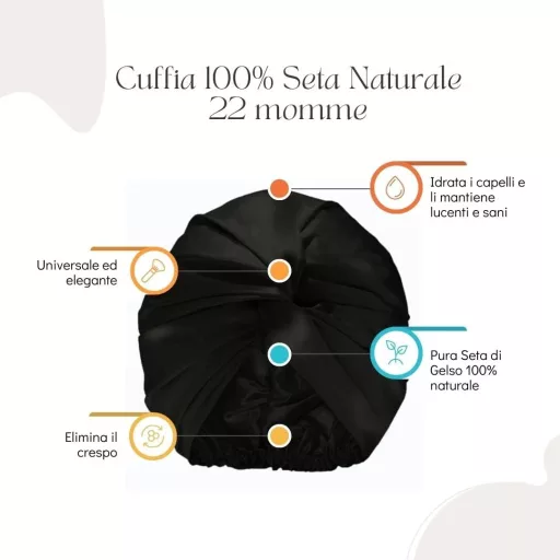 OFFTOPIC 22 Momme 100% Természetes Selyem Alvósapka Göndör, Egyenes és Hosszú Hajra - Elegáns Fekete Hajvédő Sapka Éjszakai Használatra