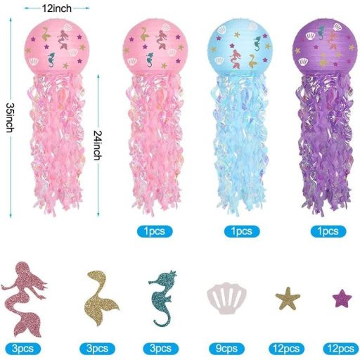 Súprava trblietavých morských papierových lampiónov 3ks - Ružová, Modrá, Fialová