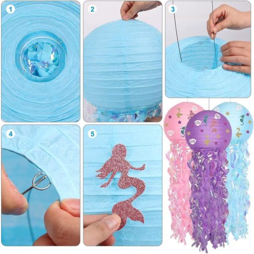 Súprava trblietavých morských papierových lampiónov 3ks - Ružová, Modrá, Fialová