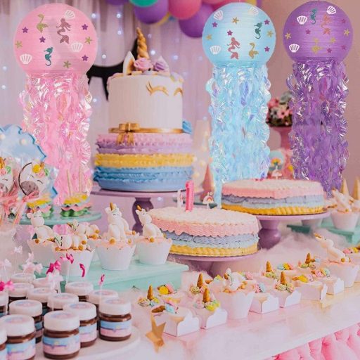 Súprava trblietavých morských papierových lampiónov 3ks - Ružová, Modrá, Fialová