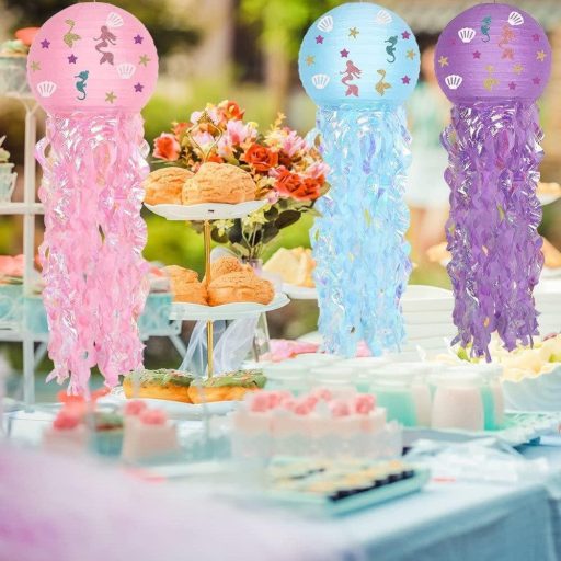 Súprava trblietavých morských papierových lampiónov 3ks - Ružová, Modrá, Fialová