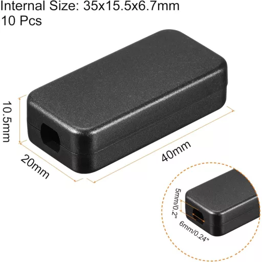 sourcing map Porálló Mini Csatlakozó Doboz 40x20x10,5mm Elektromos Projektekhez Fekete 10db - Minimal, Black, Plastic