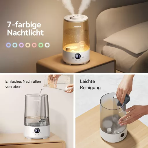 Prenosný zvlhčovač vzduchu Homvana 3,6 l, 360° studená hmla, 34-hodinová prevádzka, tichý, sivý