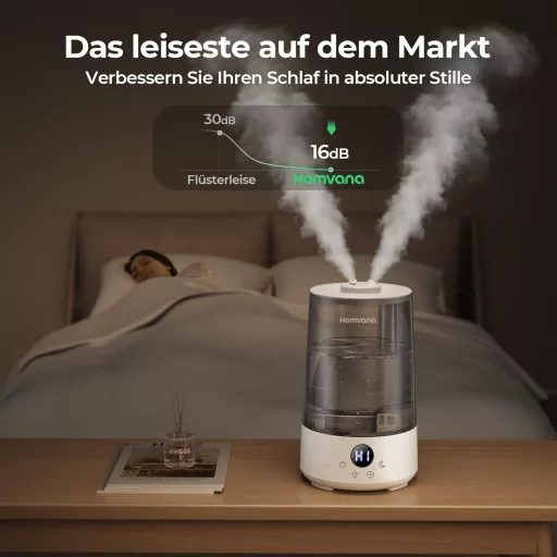 Homvana 3.6L hordozható párásító 360° hideg pára 34 órás működés csendes szürke