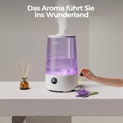 Homvana 3.6L hordozható párásító 360° hideg pára 34 órás működés csendes szürke