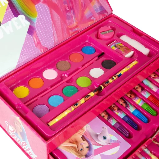 Set de pictură Barbie cu creioane, carioci, acuarele și crete cerate