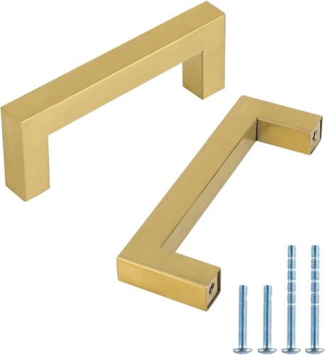 Set de mânere aurii moderne pentru dulap - 2 bucăți din oțel inoxidabil, cutie deschisă