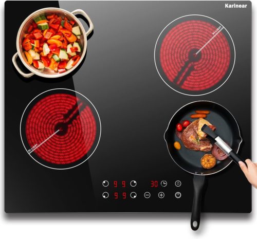 Karinear 60cm-es beépíthető indukciós főzőlap 4 zónával, gyerekzárral és időzítővel, 6000W