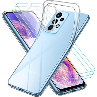   Ivoler Priehľadné TPU Silikónové puzdro pre Samsung Galaxy A23 5G - Nárazuvzdorné ochranné puzdro s 3 kusmi tvrdeného skla, Ochrana displeja proti poškriabaniu