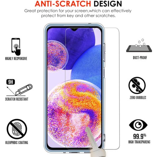 Ivoler Priehľadné TPU Silikónové puzdro pre Samsung Galaxy A23 5G - Nárazuvzdorné ochranné puzdro s 3 kusmi tvrdeného skla, Ochrana displeja proti poškriabaniu