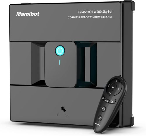 Robot de curățat geamuri fără fir Mamibot W200, curățător automat pentru suprafețe de sticlă exterioare, cu telecomandă, negru