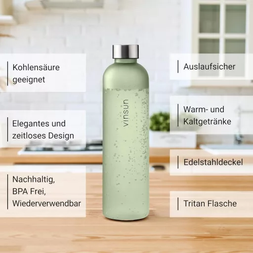 VINSUN Kulacs 650ml - Szivárgásmentes BPA-mentes Tritan Műanyag Ivópalack Szénsavas Italokhoz - Könnyű Sportpalack Túrázáshoz, Biciklizéshez