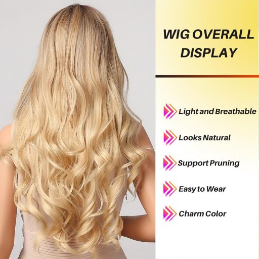 Honygebia hosszú szőke paróka középválasztással - ombre haj női parókához