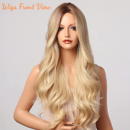 Honygebia hosszú szőke paróka középválasztással - ombre haj női parókához