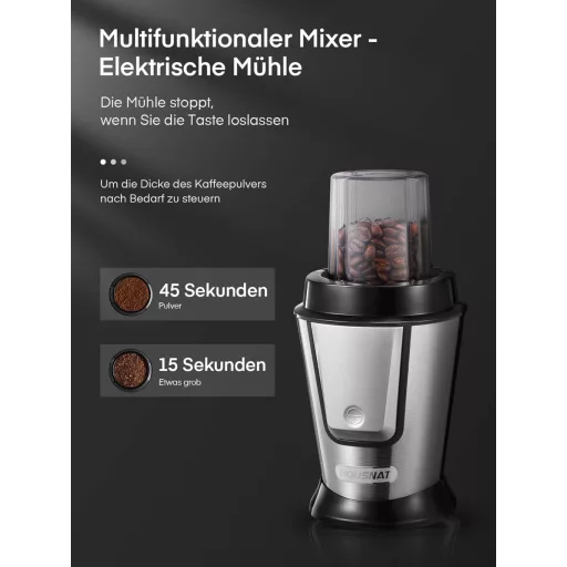 HOUSNAT 500W Smoothie Maker Kávéőrlő Blender 2 Sportpalackkal BPA-mentes