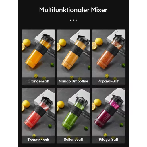 HOUSNAT 500W Smoothie Maker Kávéőrlő Blender 2 Sportpalackkal BPA-mentes