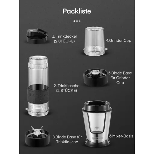HOUSNAT 500W Smoothie Maker Kávéőrlő Blender 2 Sportpalackkal BPA-mentes