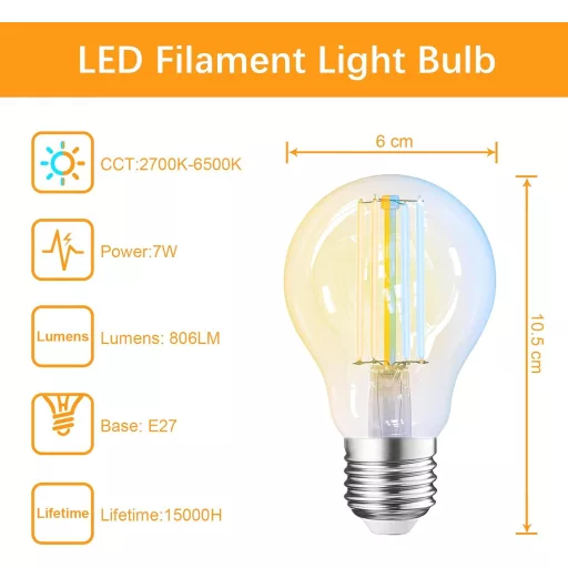 ANTELA E27 7W Smart LED izzó Alexa Google Home kompatibilis 2700K-6500K dimmer 2db