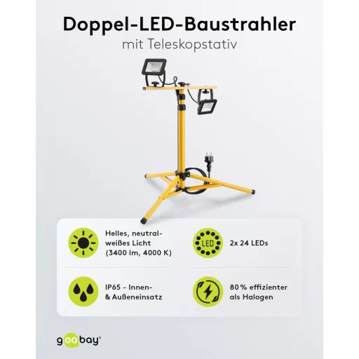 Goobay LED Munkalámpa Teleszkópos Állvánnyal 2x20W 3400lm Semleges Fehér
