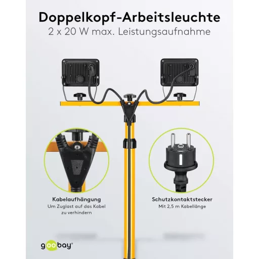 Goobay LED Munkalámpa Teleszkópos Állvánnyal 2x20W 3400lm Semleges Fehér