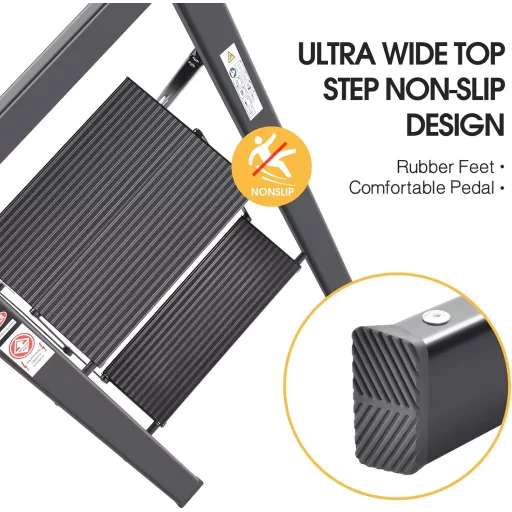 KINGRACK 2 lépcsős alumínium összecsukható létra korláttal 150 kg terhelhetőség