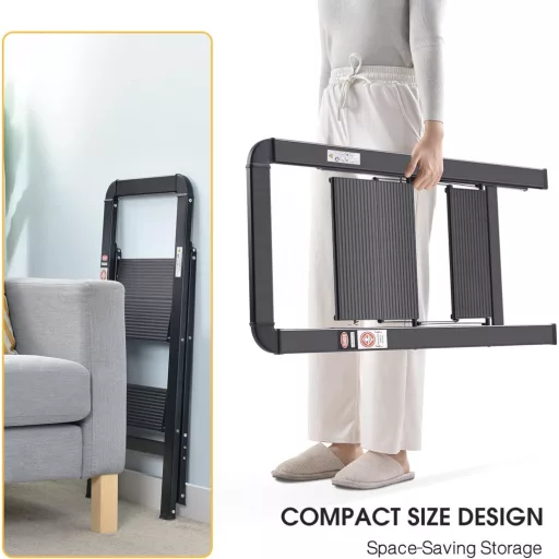 KINGRACK 2 lépcsős alumínium összecsukható létra korláttal 150 kg terhelhetőség