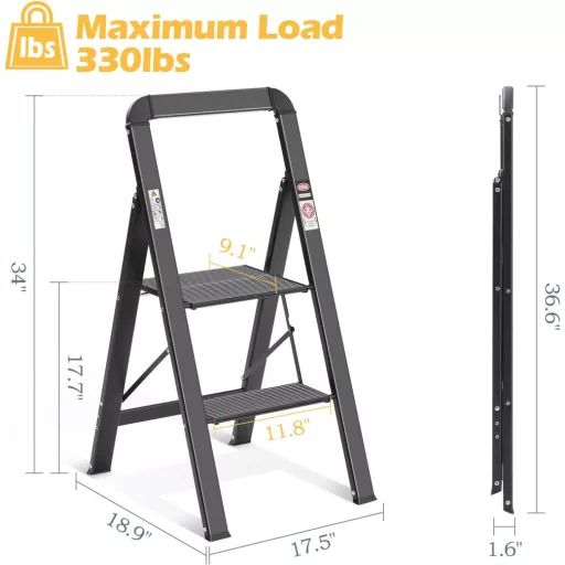 KINGRACK 2 lépcsős alumínium összecsukható létra korláttal 150 kg terhelhetőség