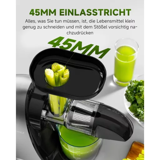 AMZCHEF Prémium Gyümölcs- és Zöldségprés 150W - Csendes Motoros Lassú Gyümölcsfacsaró Visszaforgató Funkcióval, Ezüst