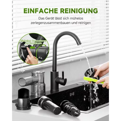 AMZCHEF Prémium Gyümölcs- és Zöldségprés 150W - Csendes Motoros Lassú Gyümölcsfacsaró Visszaforgató Funkcióval, Ezüst