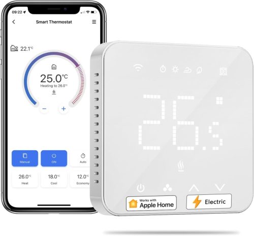 Termostat inteligent Meross pentru încălzire prin pardoseală - WiFi, compatibil HomeKit, Alexa și Google, ecran tactil, controlabil de la distanță, programabil, display LED