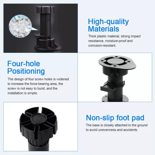 WANTOUTH 20 ks Nastaviteľné nožičky nábytku 100-120 mm Čierne nohy skriniek s plastovou základňou a upevňovacími prvkami pre kuchynský a kúpeľňový nábytok