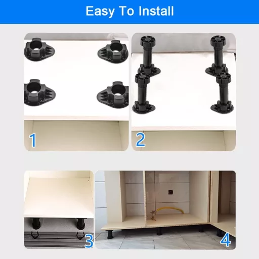 WANTOUTH 20 ks Nastaviteľné nožičky nábytku 100-120 mm Čierne nohy skriniek s plastovou základňou a upevňovacími prvkami pre kuchynský a kúpeľňový nábytok
