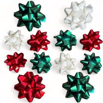   Set de panglici decorative de Crăciun MIJOMA, 12 bucăți - Lucios și mat, alb, roșu, verde