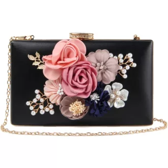   Jywmsc Virágos Estélyi Clutch Fekete Gyöngy Esküvői Táska