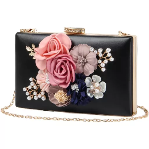 Jywmsc Virágos Estélyi Clutch Fekete Gyöngy Esküvői Táska