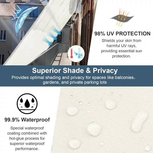 COOL AREA Jedro za sunce 4x6m - Vodootporna, Krem bijela Tenda 95% UV Zaštita - Vrtna, Balkonska i Terasa Nadstrešnica od PES Materijala