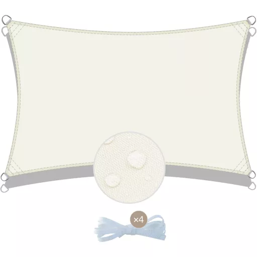 COOL AREA Jedro za sunce 4x6m - Vodootporna, Krem bijela Tenda 95% UV Zaštita - Vrtna, Balkonska i Terasa Nadstrešnica od PES Materijala