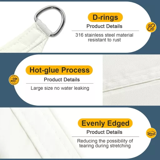 COOL AREA Slnečná plachta 4x6m - Vodoodolná, krémovo biela Tieniaca Plachta s 95% UV Ochranou - Záhradná, Balkónová a Terasová Slnečná clona z PES Materiálu