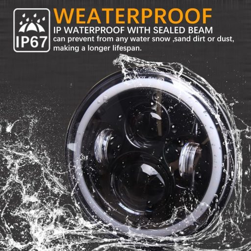 Far LED rotund de motocicletă, 7 inch, JMTBNO, cu DRL și semnalizare galbenă, compatibil Harley Jeep