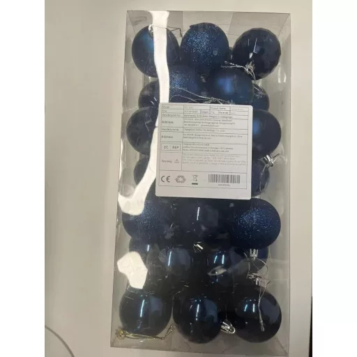 Set de decorațiuni de Crăciun BLAZOR, albastre, din plastic - 36 bucăți globuri incasabile, 6 cm, albastru închis, finisaj lucios și mat, decorațiuni pentru brad.