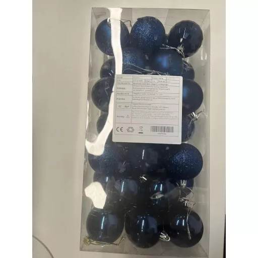 Set de decorațiuni de Crăciun BLAZOR, albastre, din plastic - 36 bucăți globuri incasabile, 6 cm, albastru închis, finisaj lucios și mat, decorațiuni pentru brad.