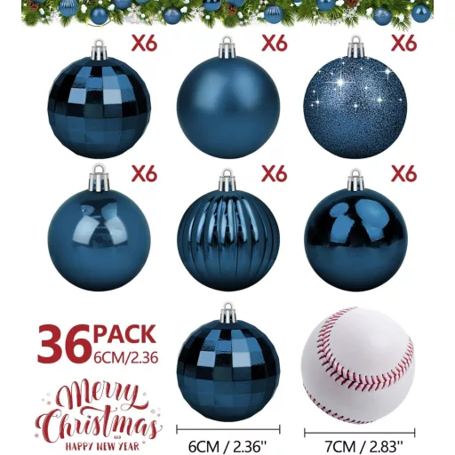 Set de decorațiuni de Crăciun BLAZOR, albastre, din plastic - 36 bucăți globuri incasabile, 6 cm, albastru închis, finisaj lucios și mat, decorațiuni pentru brad.