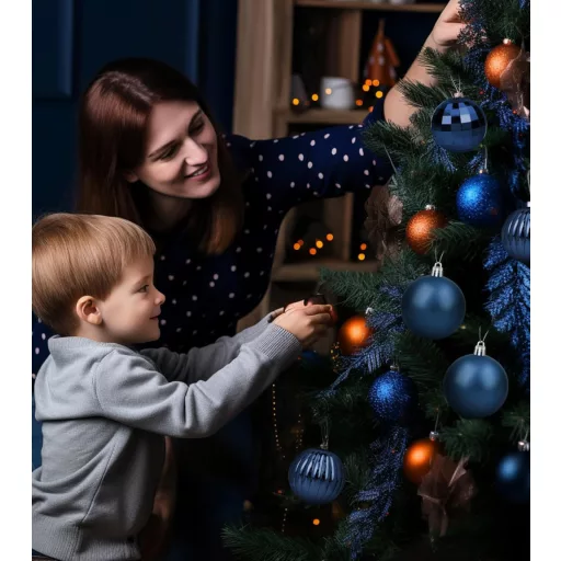 BLAZOR Kék Műanyag Karácsonyfadísz Szett - 36 db Törhetetlen Gömb, 6 cm, Sötétkék, Fényes és Matt Kivitel, Karácsonyfa Dekoráció