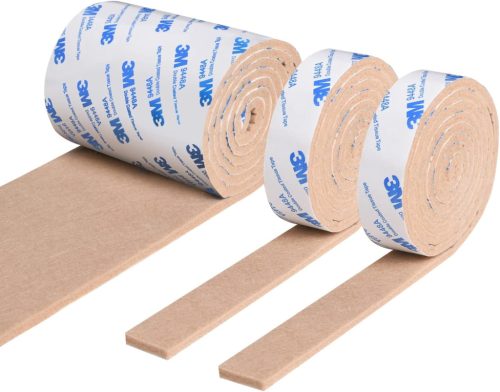 Vicloon Öntapadós Filcpárna Szett - 3 Tekercs Barna Filccsík Bútorlábakhoz (1x120x10cm + 2x120x2cm) - Vágható, Erős Tapadású Csúszásgátló Pa