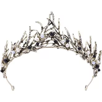   HPMAISON Fekete Kristály Tiara Korona Fejdísz Esküvőhöz Menyasszonynak