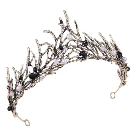 HPMAISON Fekete Kristály Tiara Korona Fejdísz Esküvőhöz Menyasszonynak
