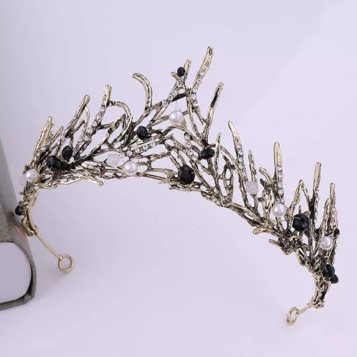 HPMAISON Fekete Kristály Tiara Korona Fejdísz Esküvőhöz Menyasszonynak