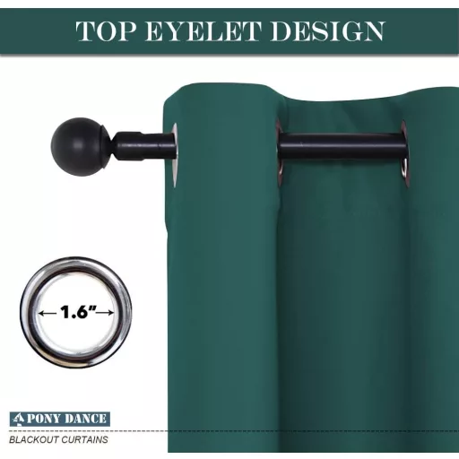 Set 2 perdele opace PONY DANCE, verde închis, 260x140 cm, termoizolante, cu blocare a luminii