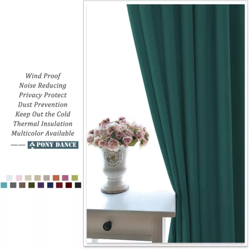 Set 2 perdele opace PONY DANCE, verde închis, 260x140 cm, termoizolante, cu blocare a luminii