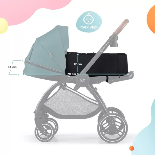 Kinderkraft 2-in-1 Evolution Cocoon Kombinált Babakocsi Zöld, Hordozható Utazóágy, UPF 50+